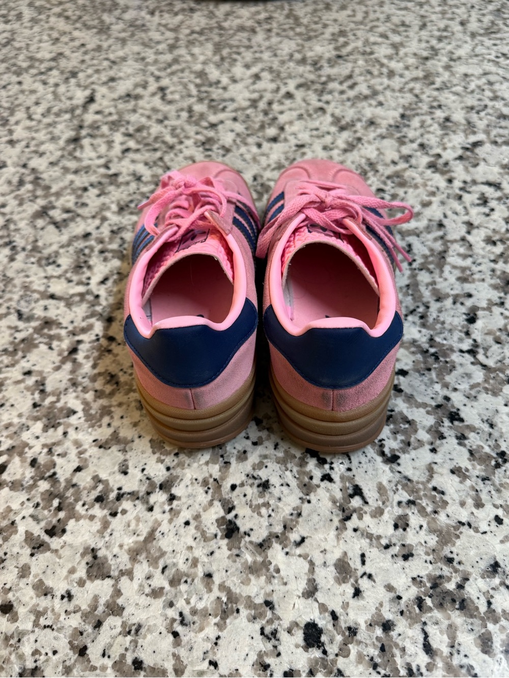 adidas Pink Suede Sneakers with Navy Stripes and Gum Sole - Picture 4 of 5
